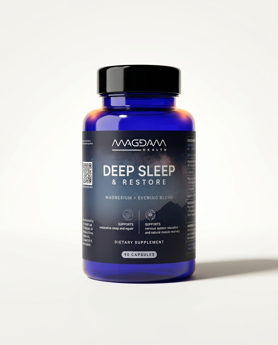 Front view of the MAGDAM Deep Sleep & Restore bottle