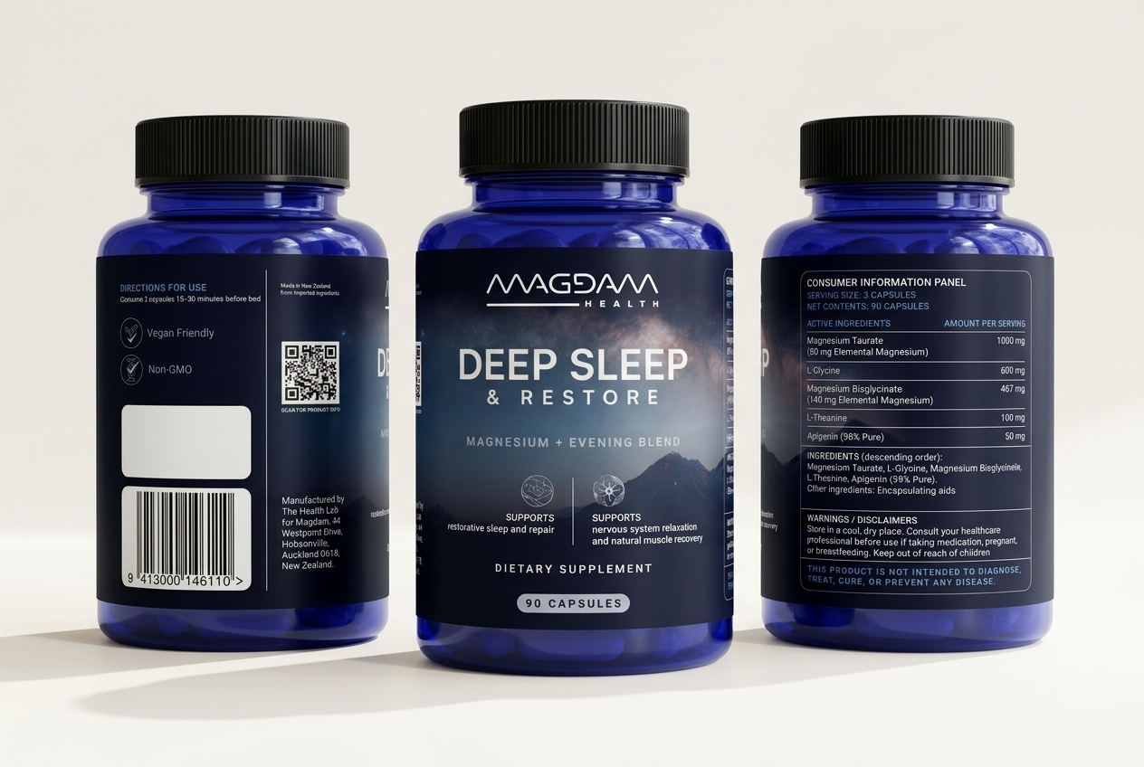 Three bottles of Deep Sleep & Restore representing the 90 night option